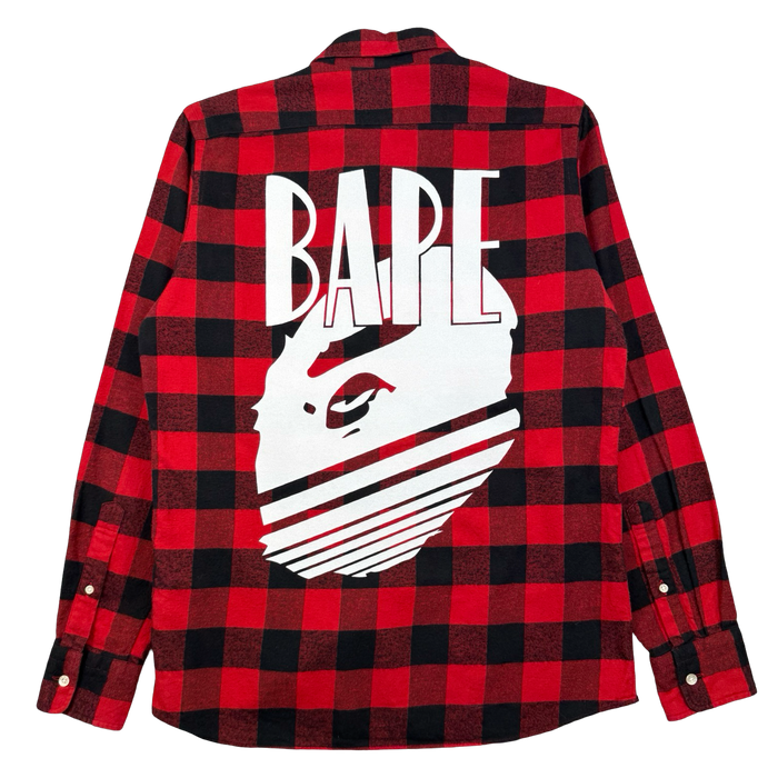BAPE Ape Head Button Up Flannel Red (USED) | Vitnage Clothing Store Canada