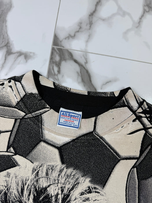 Vintage 90’s Rod Stewart Soccer AOP Tee Black | Vitnage Clothing Store Canada