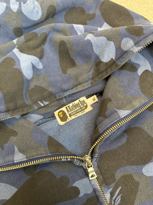 BAPE Embroidered Shark Camo Full Zip Hoodie Navy (USED) | Vitnage Clothing Store Canada