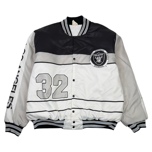 Vintage Los Angeles Raiders Badgetti Design Satin Bomber Jacket | Vintage Clothing Store Canada