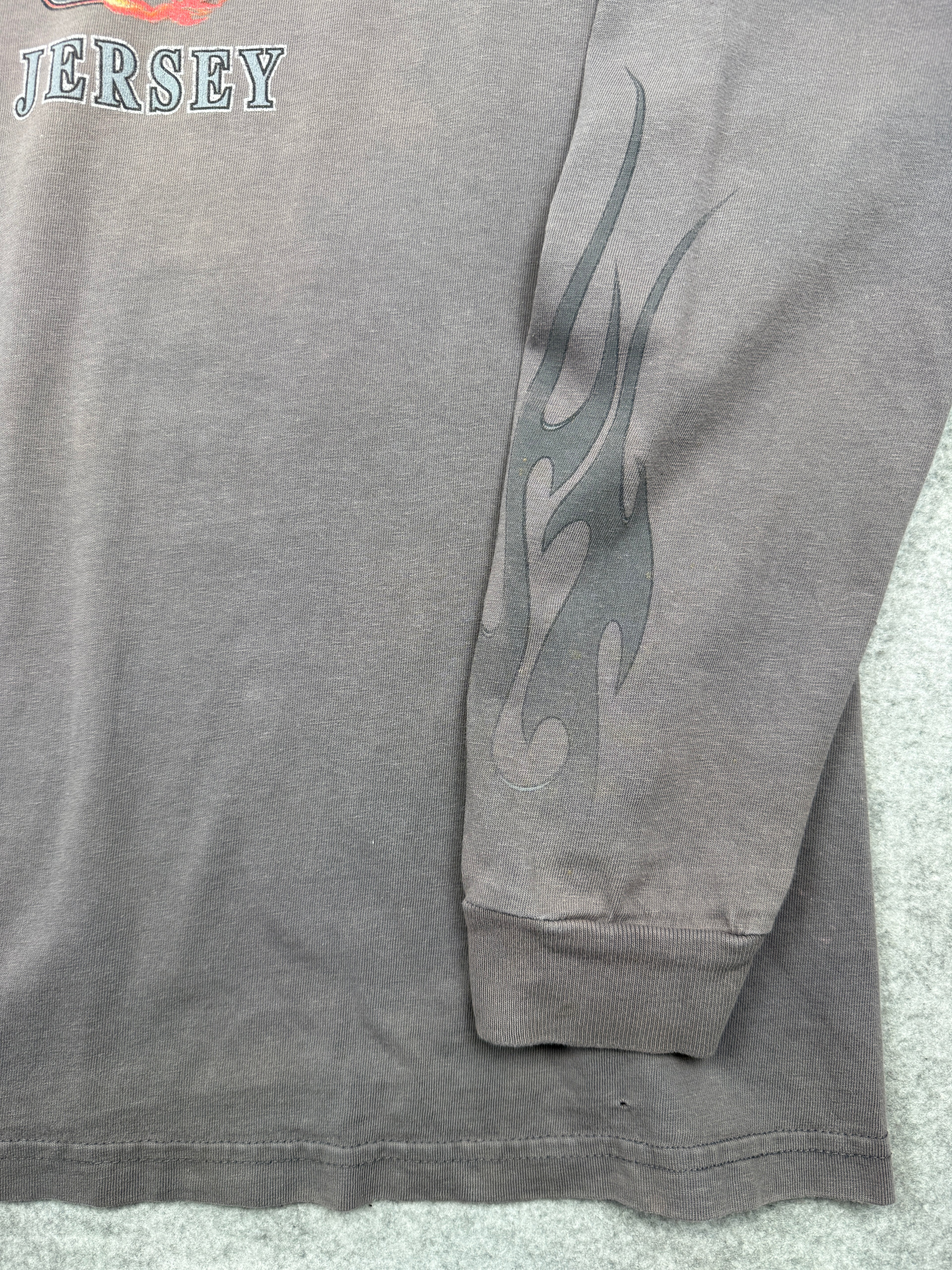 Vintage Harley Davidson New Jersey Flame Dice L/S Tee Faded Grey