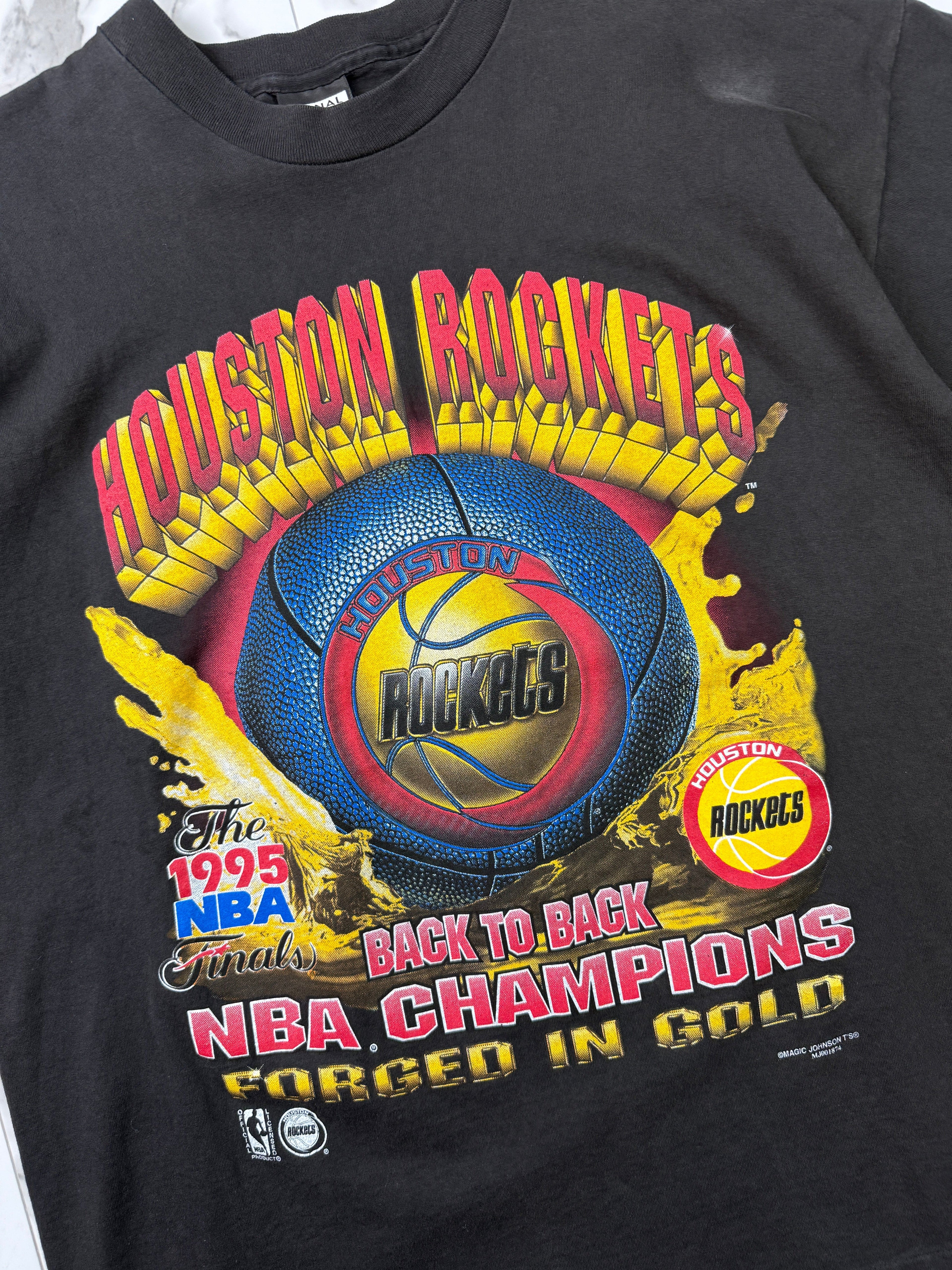 Vintage 1995 Houston Rockets Back to Back Champs Tee Black