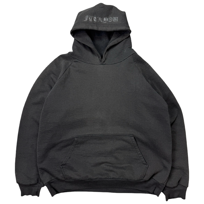 Vintage Faded Chrome Hearts Tonal Black Horseshoe Thermal Hoodie | Vitnage Clothing Store Canada