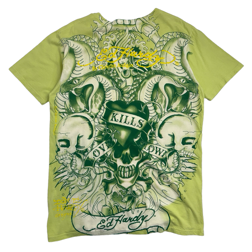 Ed Hardy Christian Audigier Love Kills Slowly Tee Yellow Green | Vintage Clothing Store Canada