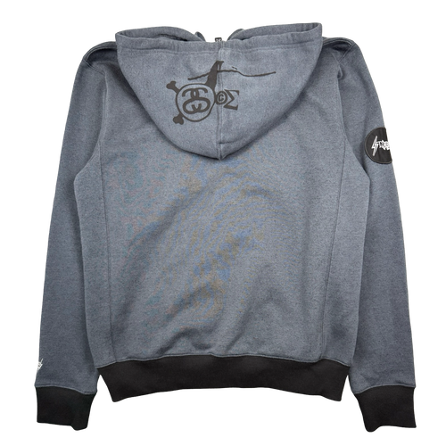Vintage Stussy Hood Logo Zip Up Hoodie Charcoal | Vintage Clothing Store Canada