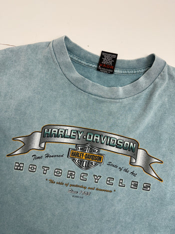 Vintage 1995 Harley Davidson Shawano Wisconsin Tee Faded Blue