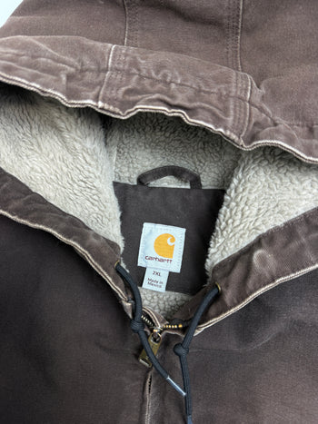 Carhartt Sherpa Lined Hooded Work Jacket Brown