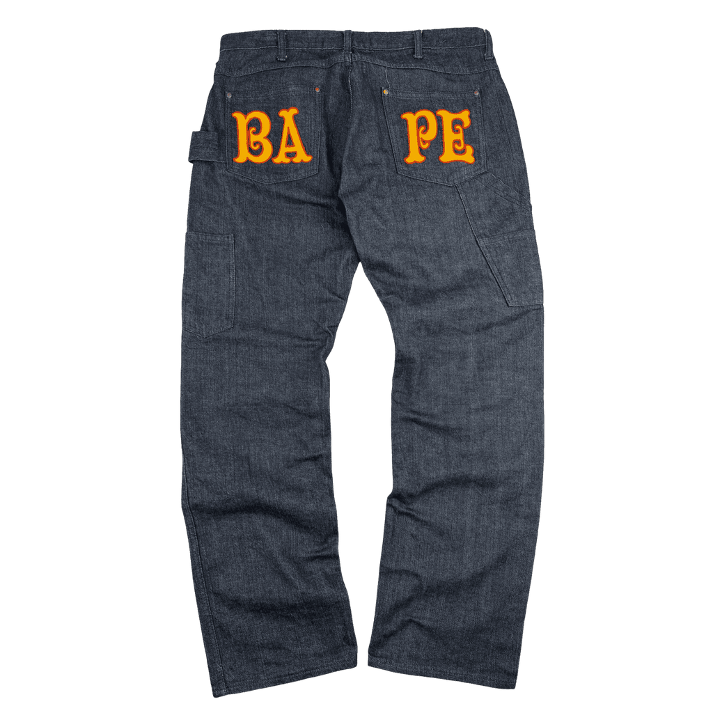 BAPE Embroidered Spell Out Double Knee Denim Jeans (USED)