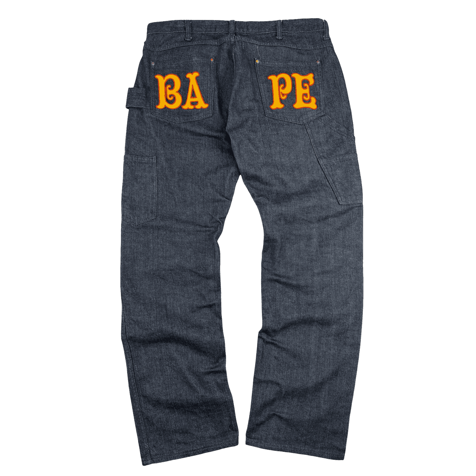 BAPE Embroidered Spell Out Double Knee Denim Jeans (USED)