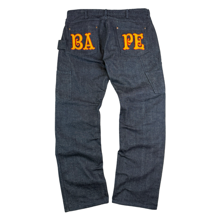 BAPE Embroidered Spell Out Double Knee Denim Jeans (USED) | Vitnage Clothing Store Canada
