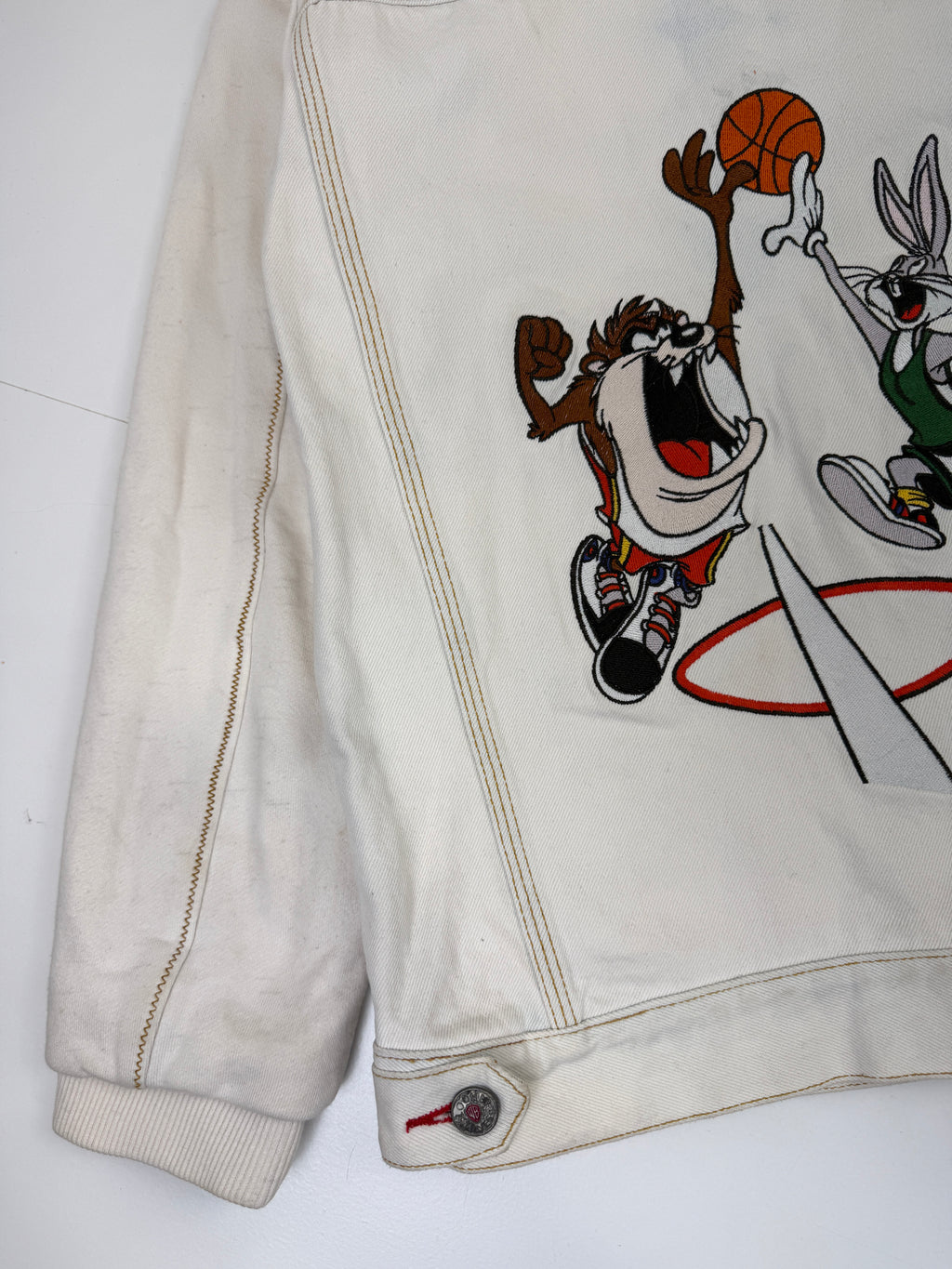 Vintage Looney Tunes Basketball Denim Jacket White