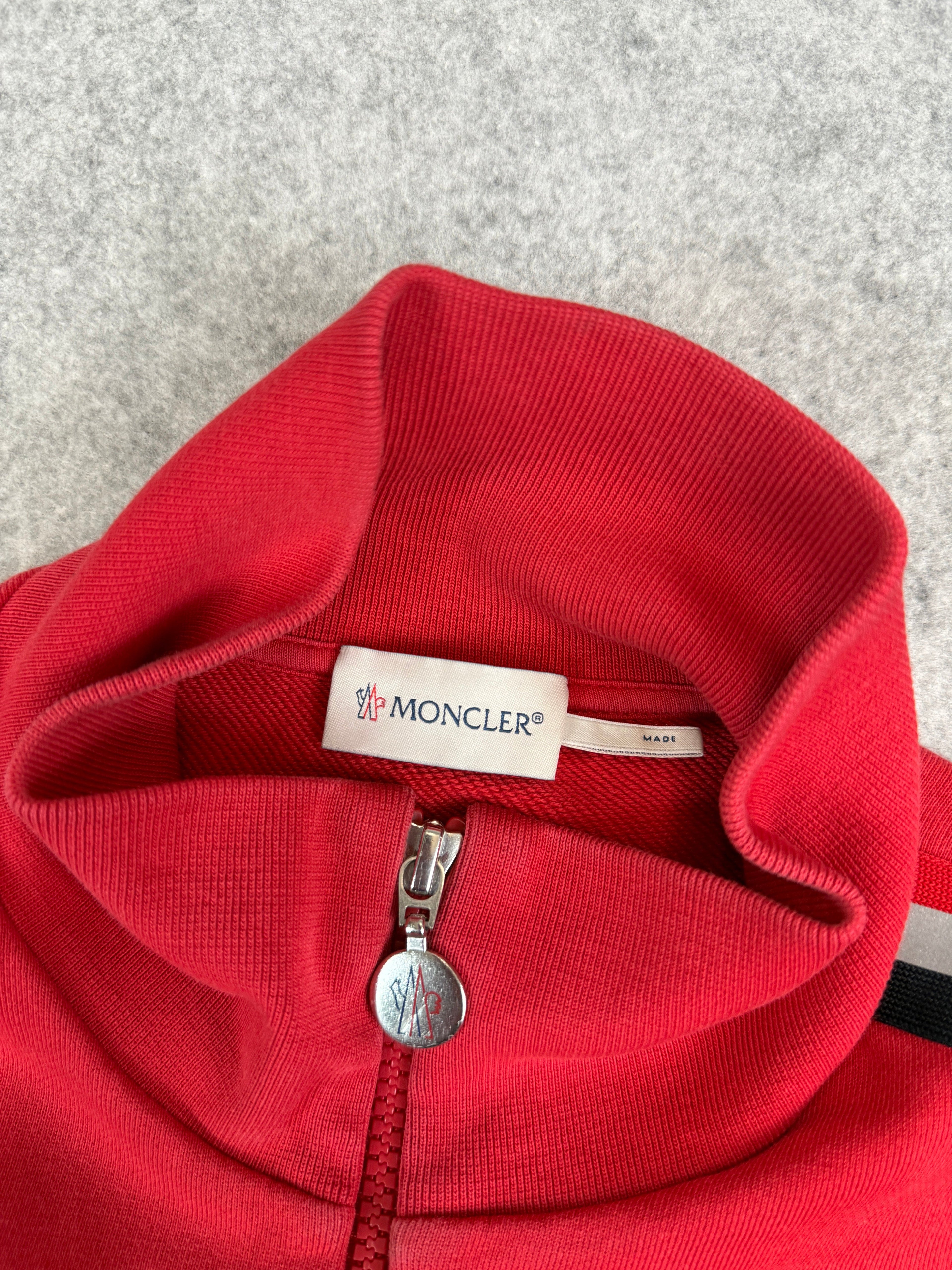 Moncler Striped Zip Up Track Jacket Red