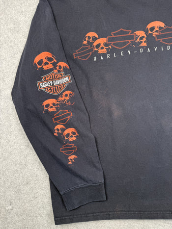 Vintage Harley Davidson Skull Sleeve L/S Tee Black