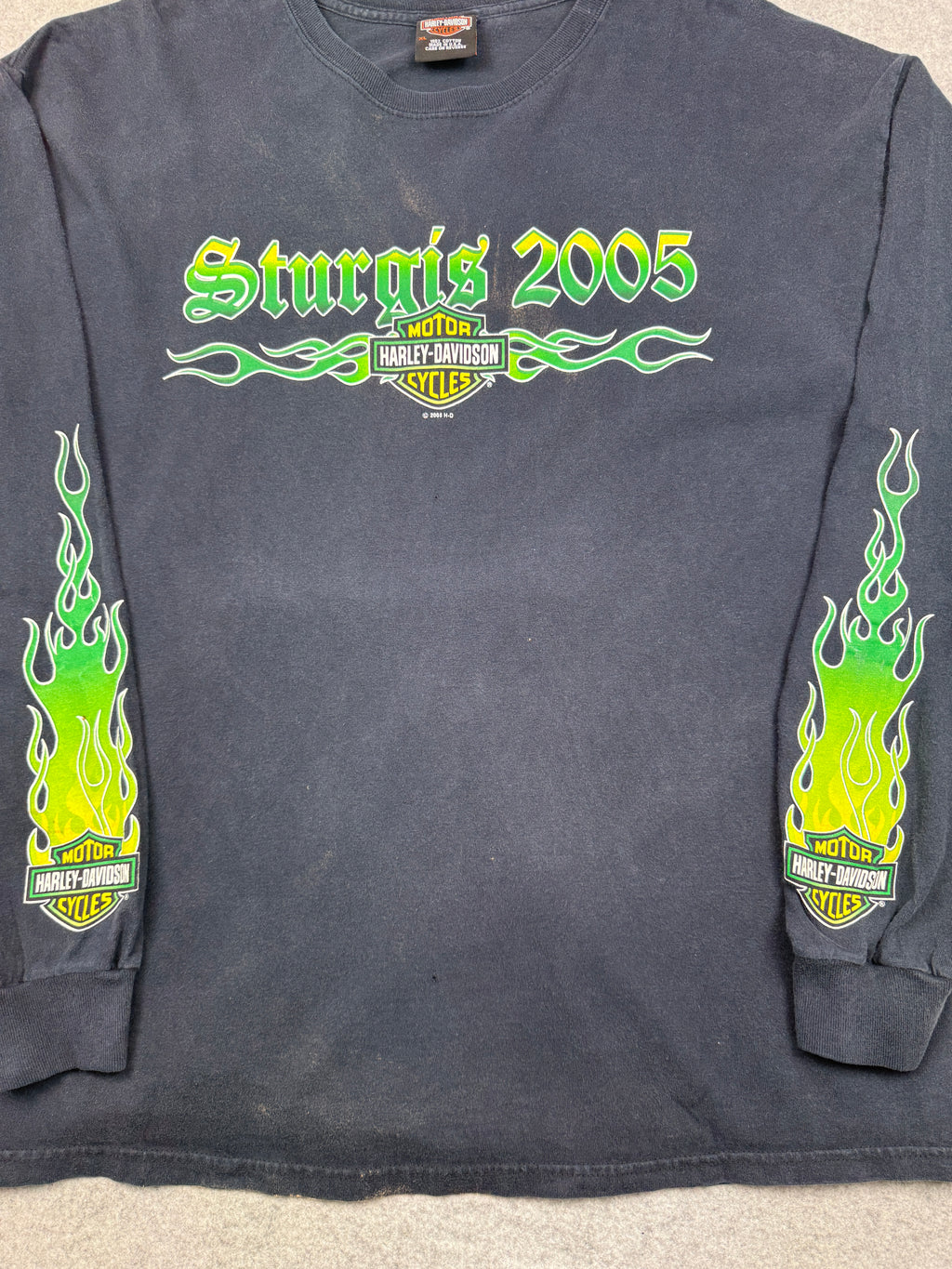 Vintage Harley Davidson Sturgis Green Flame Sleeve L/S Tee