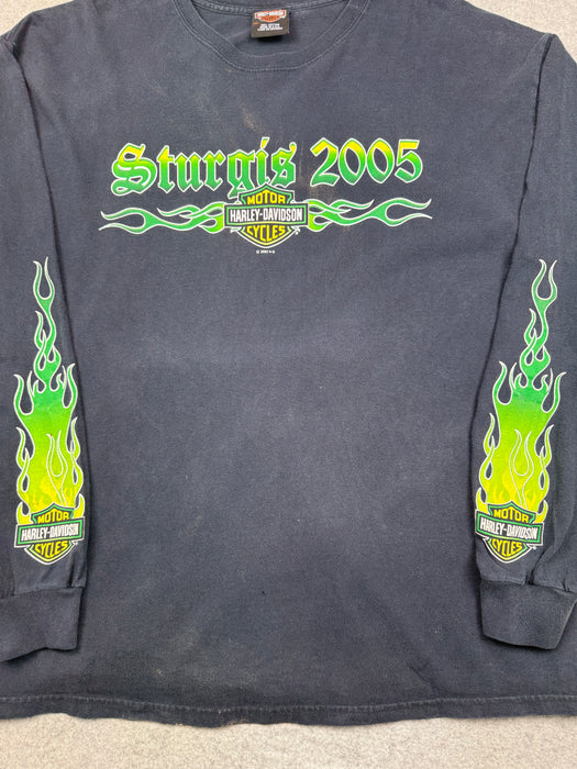 Vintage Harley Davidson Sturgis Green Flame Sleeve L/S Tee | Vitnage Clothing Store Canada
