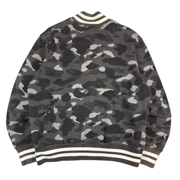 BAPE Spell Out Dark Camo Varsity Jacket Black/Grey (USED) | Vitnage Clothing Store Canada