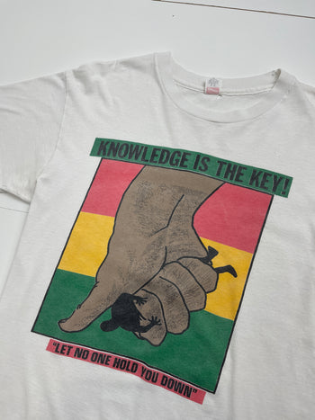 (S) Vintage 90s Knowledge Is Key Promo Tee White