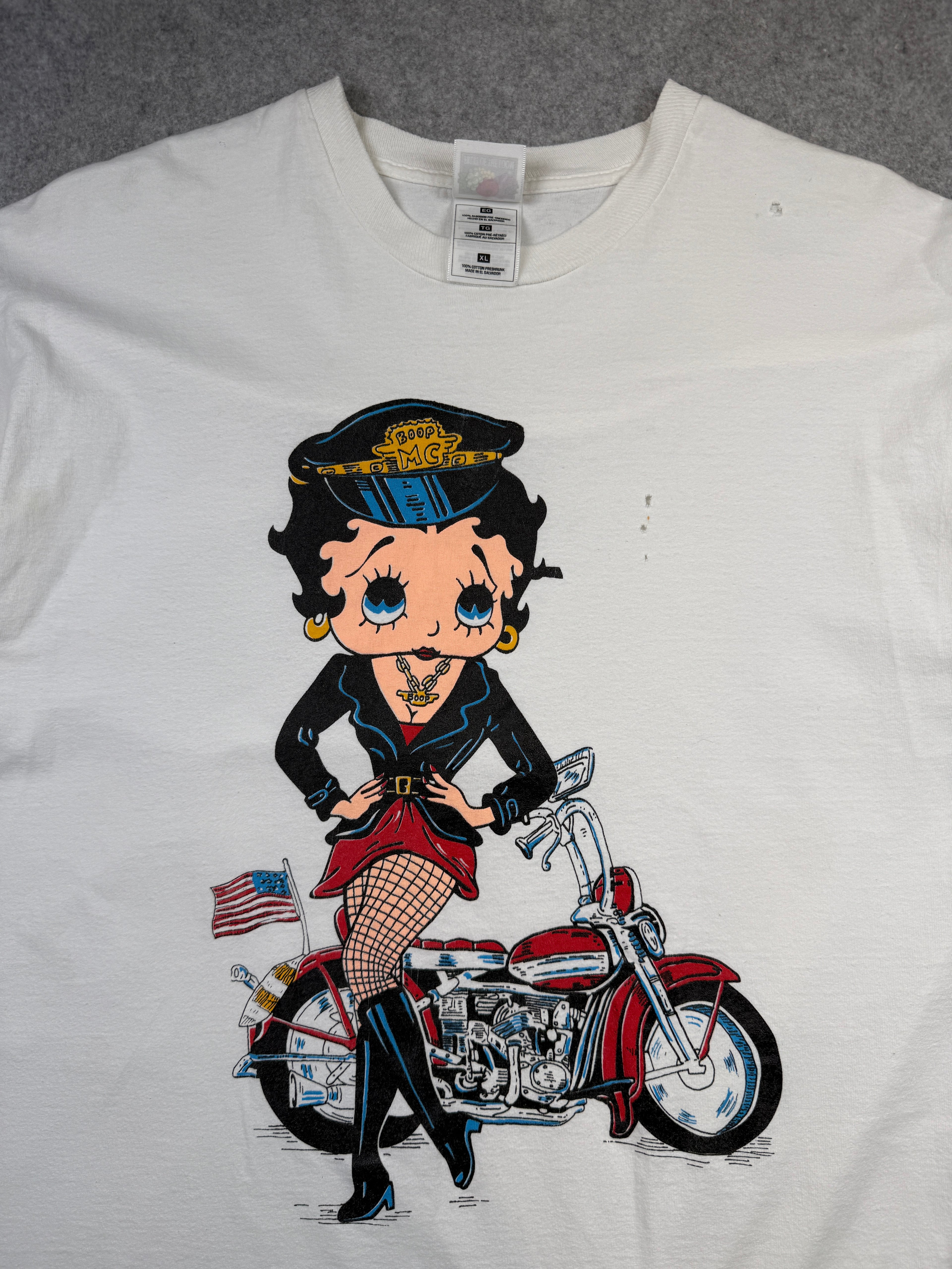 Vintage Betty Boop Biker Girl Tee White
