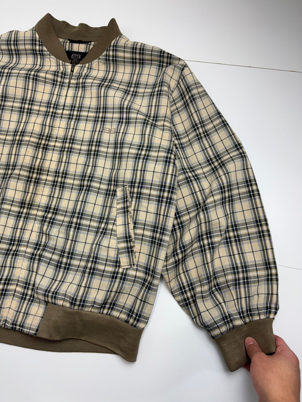 Vintage Balenciaga Paris Plaid Harrington Jacket Beige