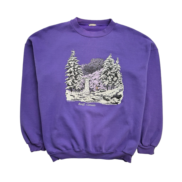 (M) Vintage Banff Canada Nature Sweatshirt Light Purple | Vitnage Clothing Store Canada