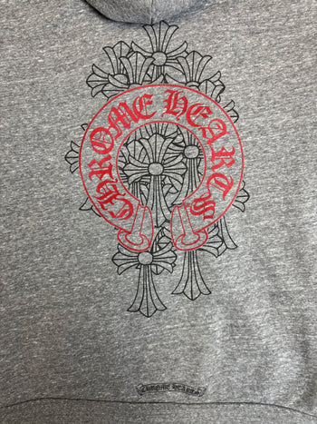 Chrome Hearts Red Horseshoe Multi Cross Zip Up Hoodie Grey