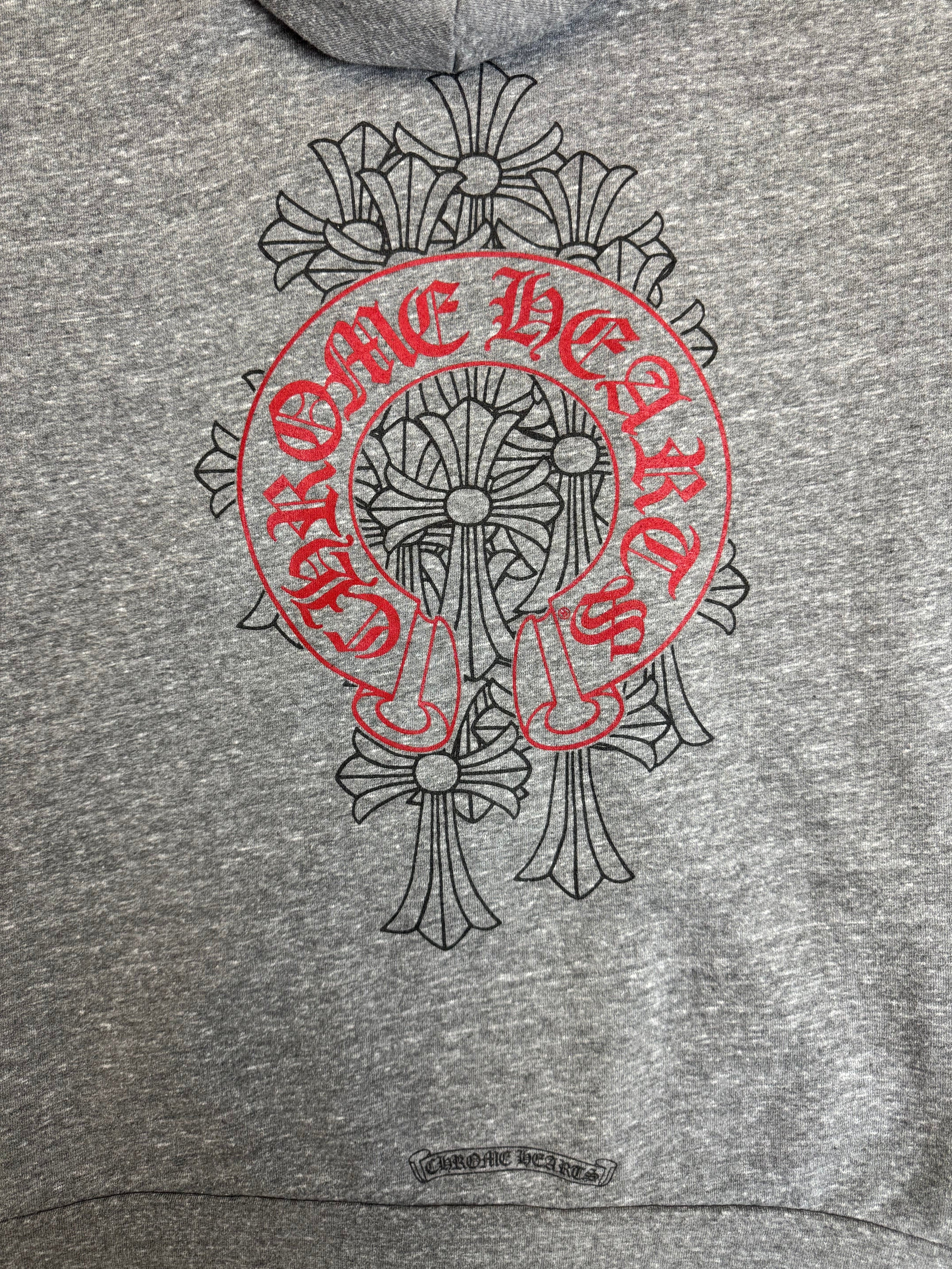 Chrome Hearts Red Horseshoe Multi Cross Zip Up Hoodie Grey