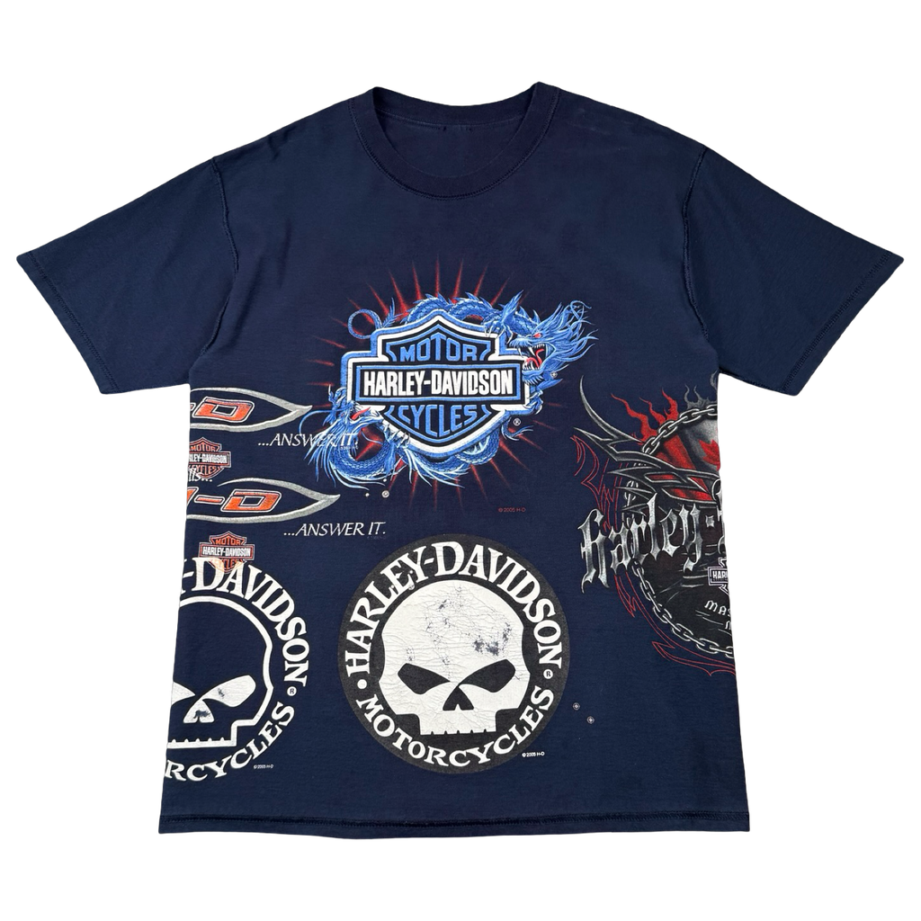 Vintage Harley Davidson Reversible Polar Bear Test Print Sample Tee Navy