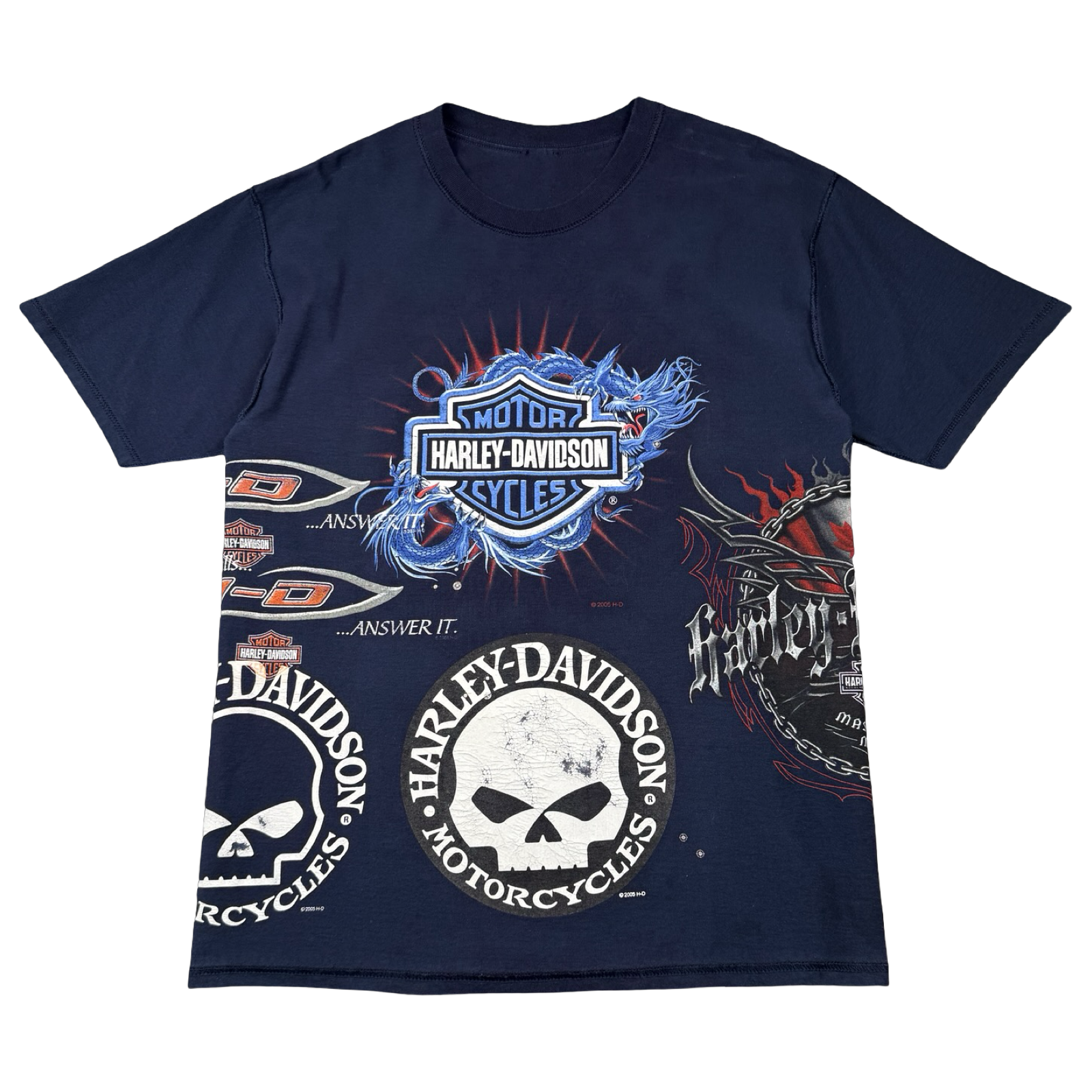 Vintage Harley Davidson Reversible Polar Bear Test Print Sample Tee Navy