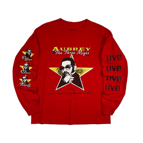 Drake Scorpion Aubrey & The Three Migos Tour L/S Tee Red (USED) | Vintage Clothing Store Canada