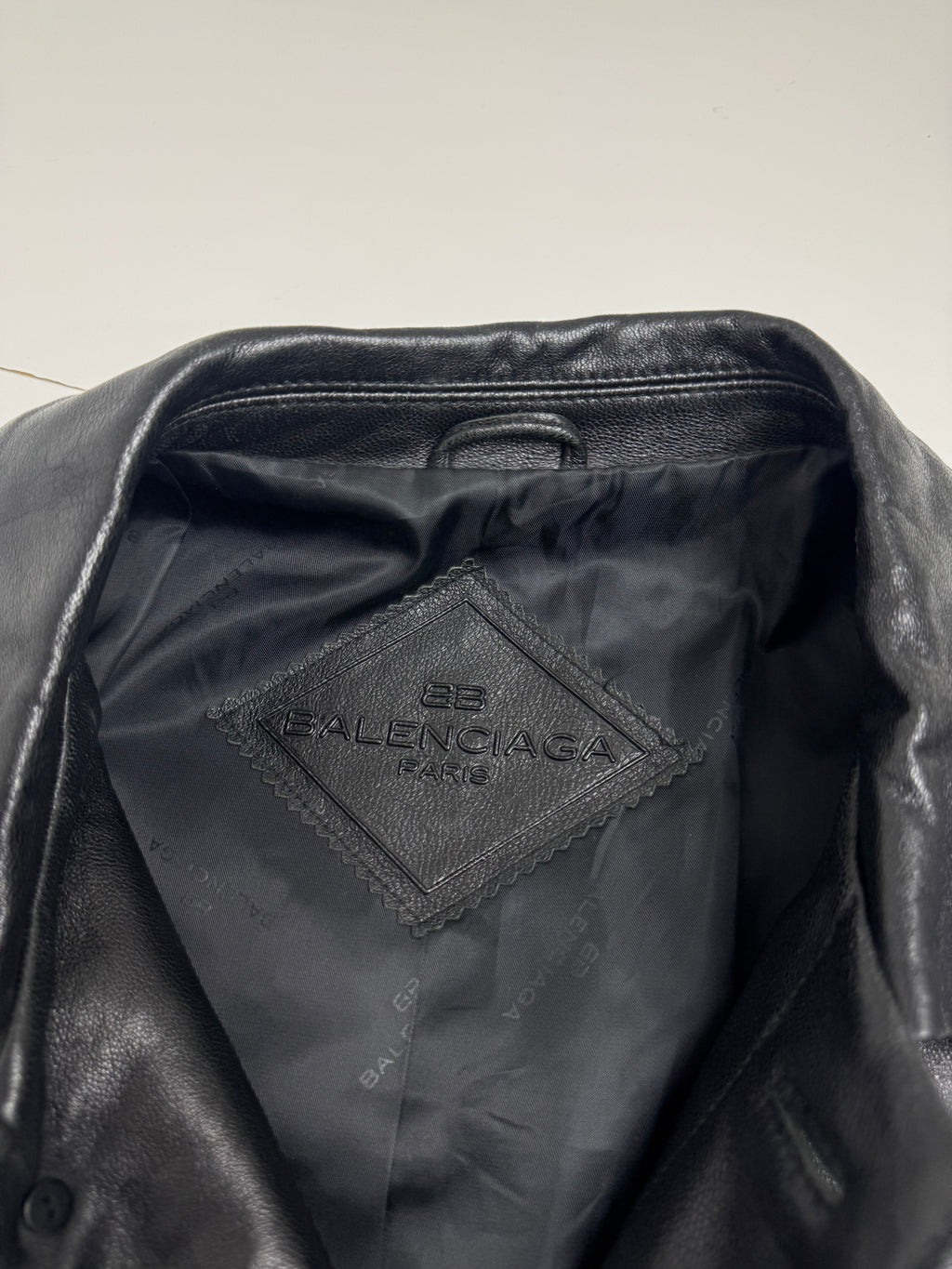 Vintage Balenciaga Paris BB Leather Coat Black