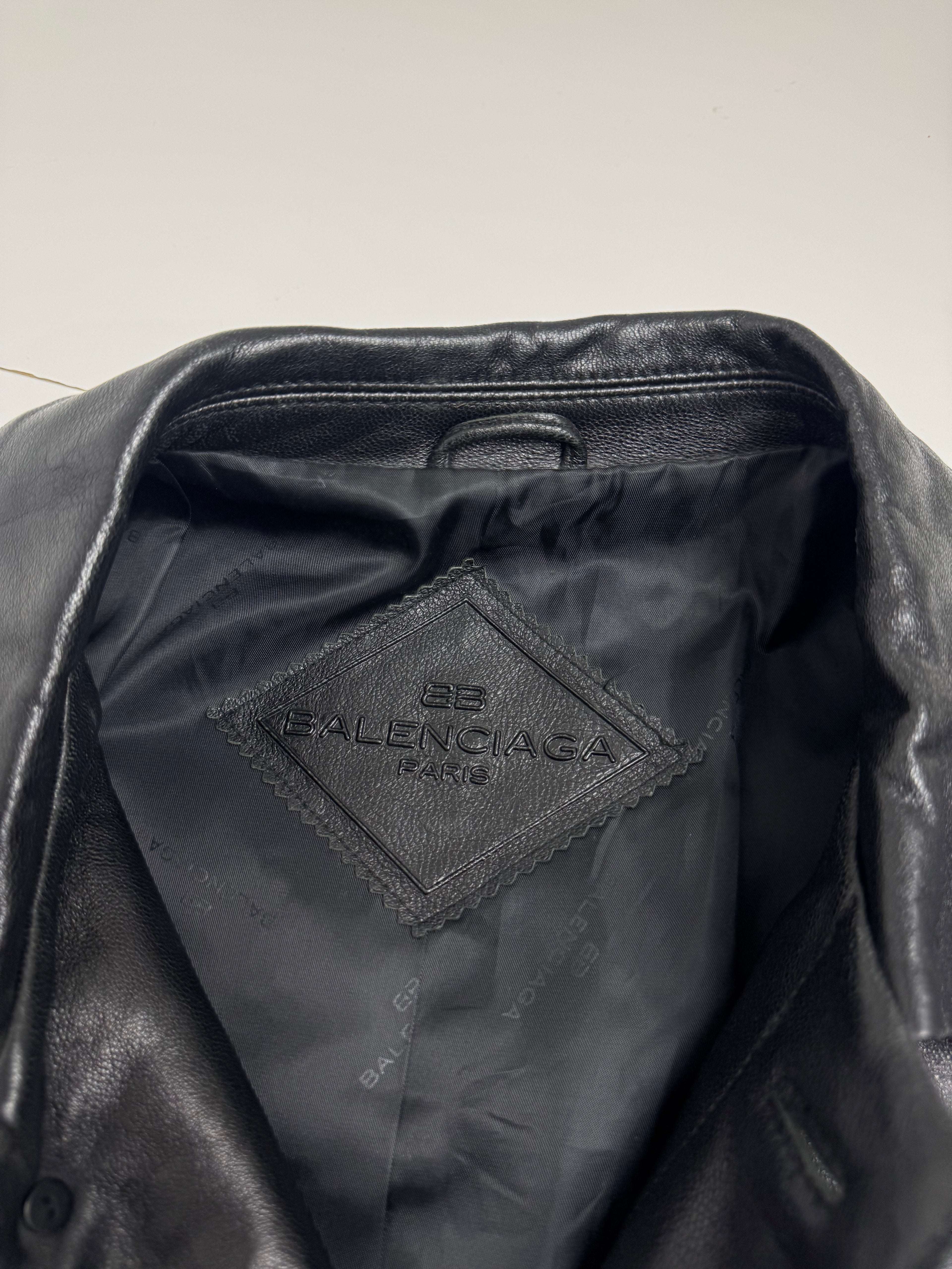 Vintage Balenciaga Paris BB Leather Coat Black