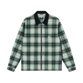 Stussy Frank Plaid Zip Long-Sleeve Shirt Green