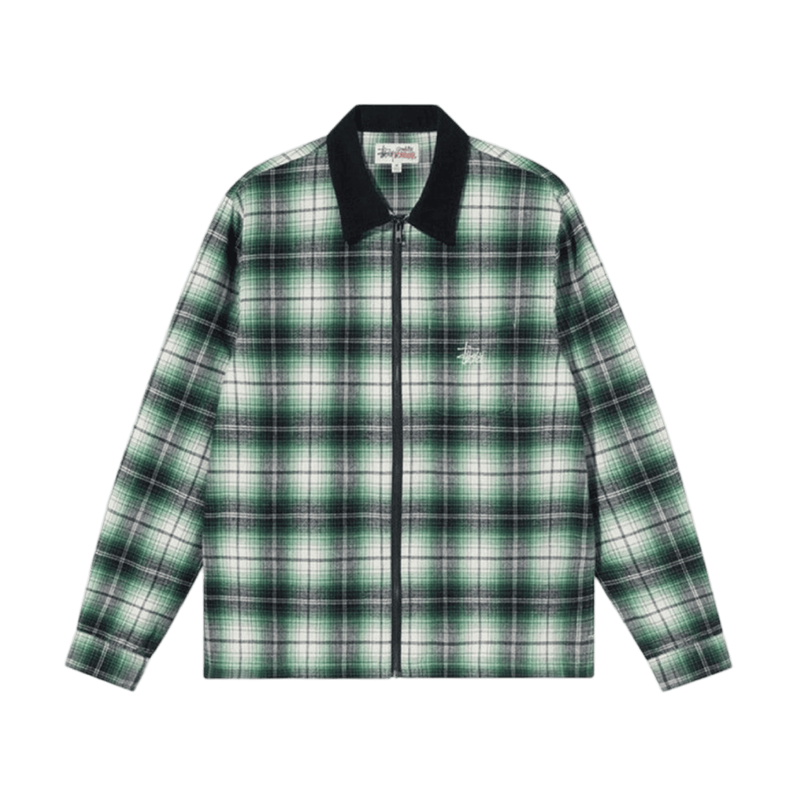 Stussy Frank Plaid Zip Long-Sleeve Shirt Green
