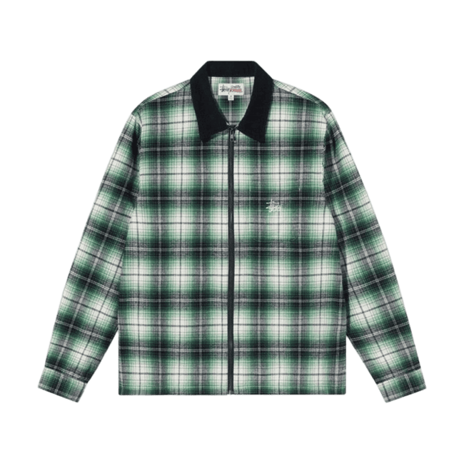 Stussy Frank Plaid Zip Long-Sleeve Shirt Green