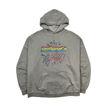 Balenciaga Graphic Wide-Fit Hoodie Light Grey (USED)