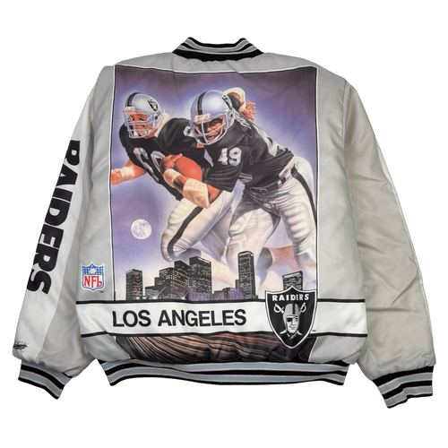 Vintage Los Angeles Raiders Badgetti Design Satin Bomber Jacket | Vintage Clothing Store Canada
