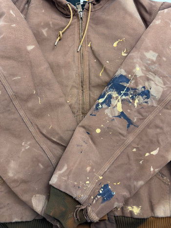 Vintage 90s Carhartt Paint Splatter Hooded Jacket Brown