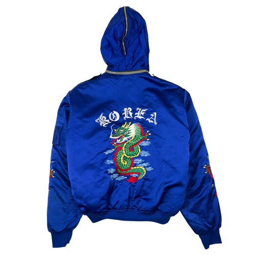 Vintage Korea Dragon Souvenir Satin Hooded Jacket Blue | Vintage Clothing Store Canada