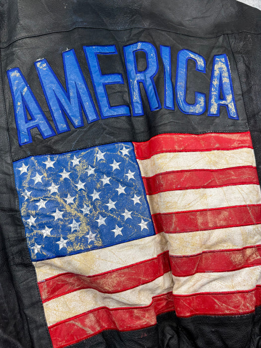 Vintage USA Flag Leather Jacket | Vitnage Clothing Store Canada
