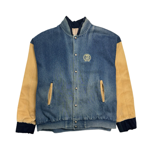 (XL) Vintage 90s Faded Denim Varsity Jacket | Vintage Clothing Store Canada