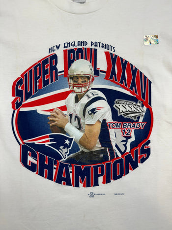 (L) Vintage '02 Tom Brady Super Bowl XXXVI Tee White