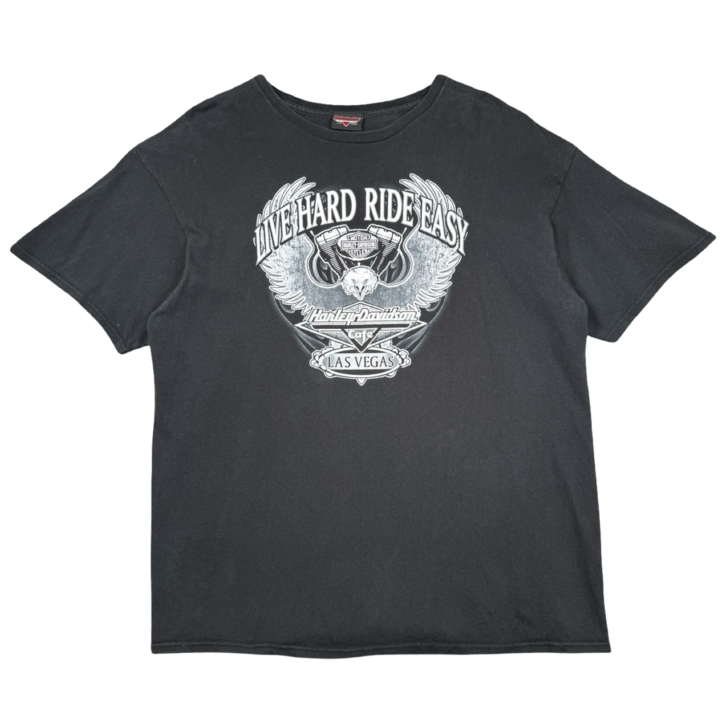 Vintage Harley Davidson Live Hard Ride Easy Tee Black