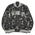 BAPE Spell Out Dark Camo Varsity Jacket Black/Grey (USED)