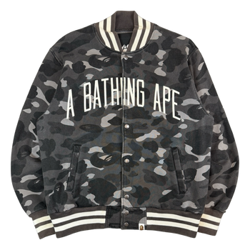 BAPE Spell Out Dark Camo Varsity Jacket Black/Grey (USED)