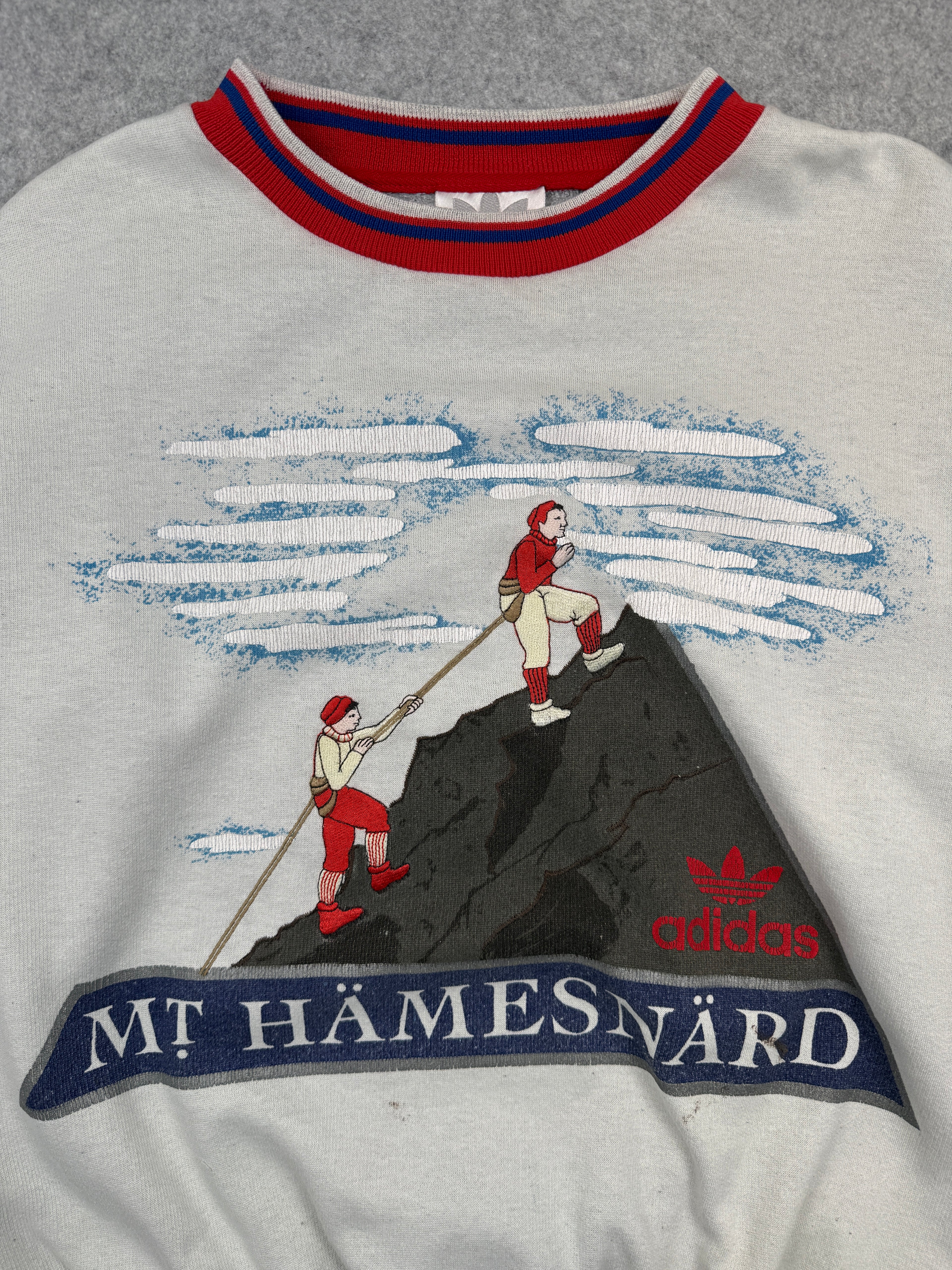 Vintage 1980s Adidas Mt. Hämnesnärd Patrol Sweatshirt White