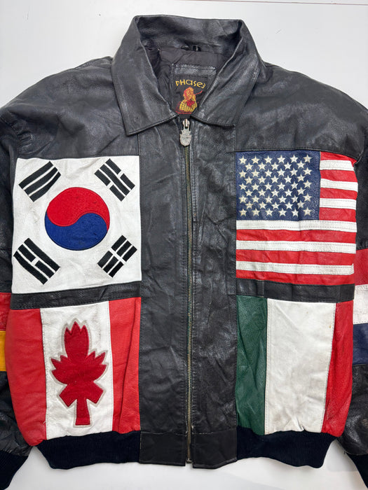 Vintage International Flags Leather Zip-Up Jacket | Vitnage Clothing Store Canada