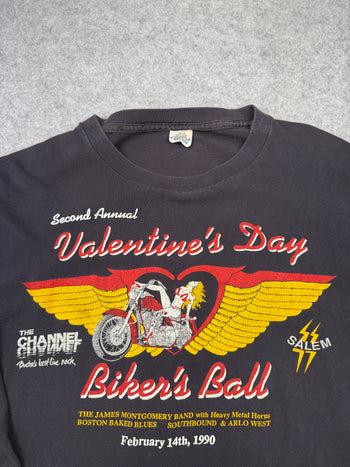 Vintage Biker Flame Sleeve Valentines Day L/S Tee Black