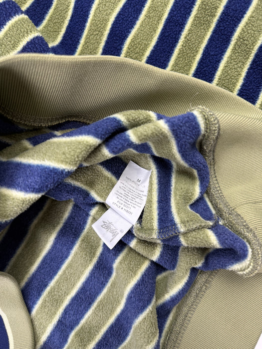 Stussy Striped Polar Fleece Sweatshirt Blue/Green (USED) | Vitnage Clothing Store Canada