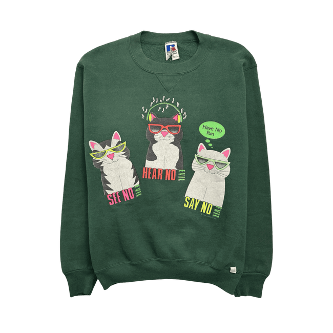 (S) Vintage Novelty Cats Sweatshirt Green