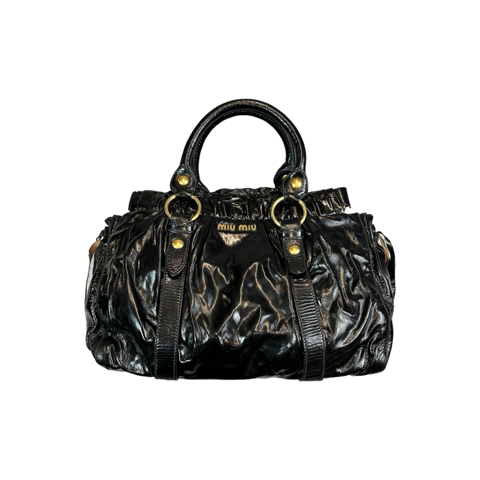 Miu Miu Patent Leather Top Handle Bag Black | Vitnage Clothing Store Canada